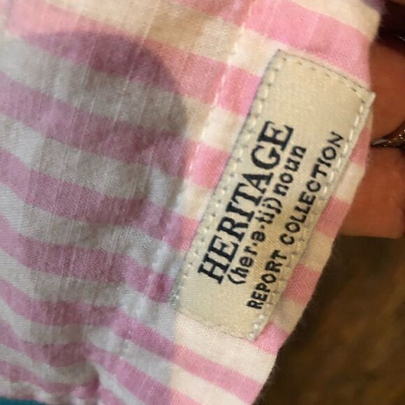 Heritage Sz M Pink White Classic Stripe Slim Fit Button Down Shirt - Picture 4 of 9
